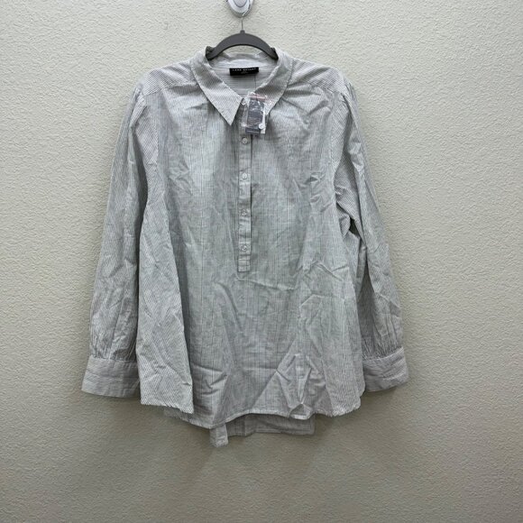 Lane Bryant Tops - Lane Bryant Stripe Cotton Collared Popover Long Sleeve Shirt Top Women 26/28 NEW